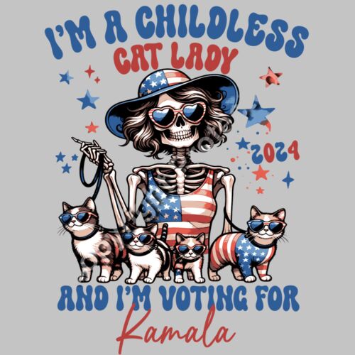 childless cat lady kamala harris 2024 election skeleton cats american flag Thumbnail