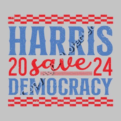 Kamala Harris 2024 campaign graphic featuring bold typography  red and blue colors  save democra Thumbnail