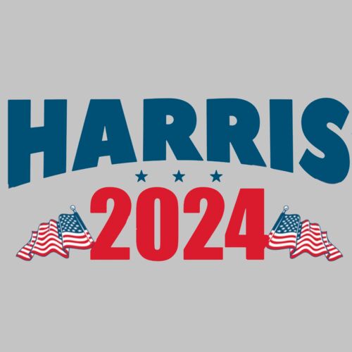 Kamala Harris 2024 election campaign imagery with patriotic American flags and bold lettering    Thumbnail