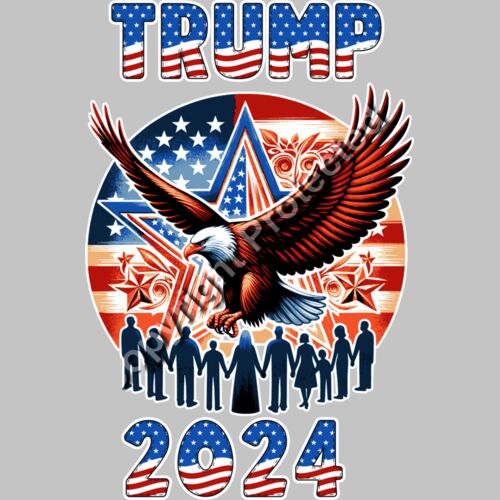 Trump 2024 patriotic eagle design with crowd and stars and stripes theme Thumbnail