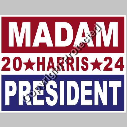 Kamala Harris 2024 campaign sign with bold text  features Madam President and stars   madam pres Thumbnail