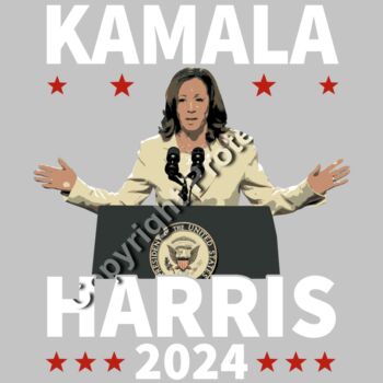 Kamala Harris 2024 campaign speech podium with stars and bold text representation Thumbnail