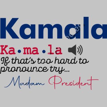 Kamala Harris 2024 campaign graphic with stylized text and audio symbol  Madam President tagline Thumbnail