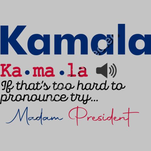 Kamala Harris 2024 campaign graphic with stylized text and audio symbol  Madam President tagline Thumbnail
