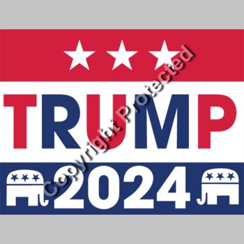 Trump 2024 election campaign graphic with red  white  and blue colors  featuring stars and eleph Thumbnail