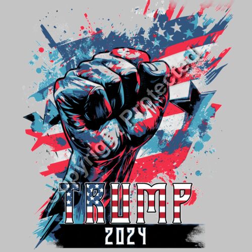 Trump 2024 fist raised American flag stars patriotic illustration artwork Thumbnail